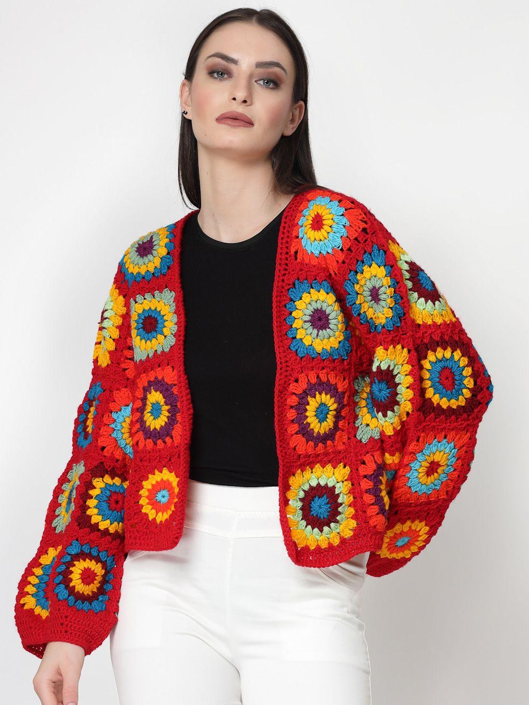 velvery crochet granny square acrylic front open sweater