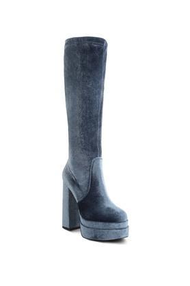 velvet zipper women's boots - blue