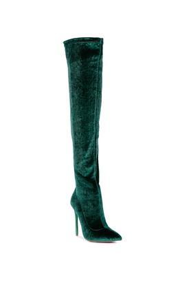 velvet zipper women's boots - dark green