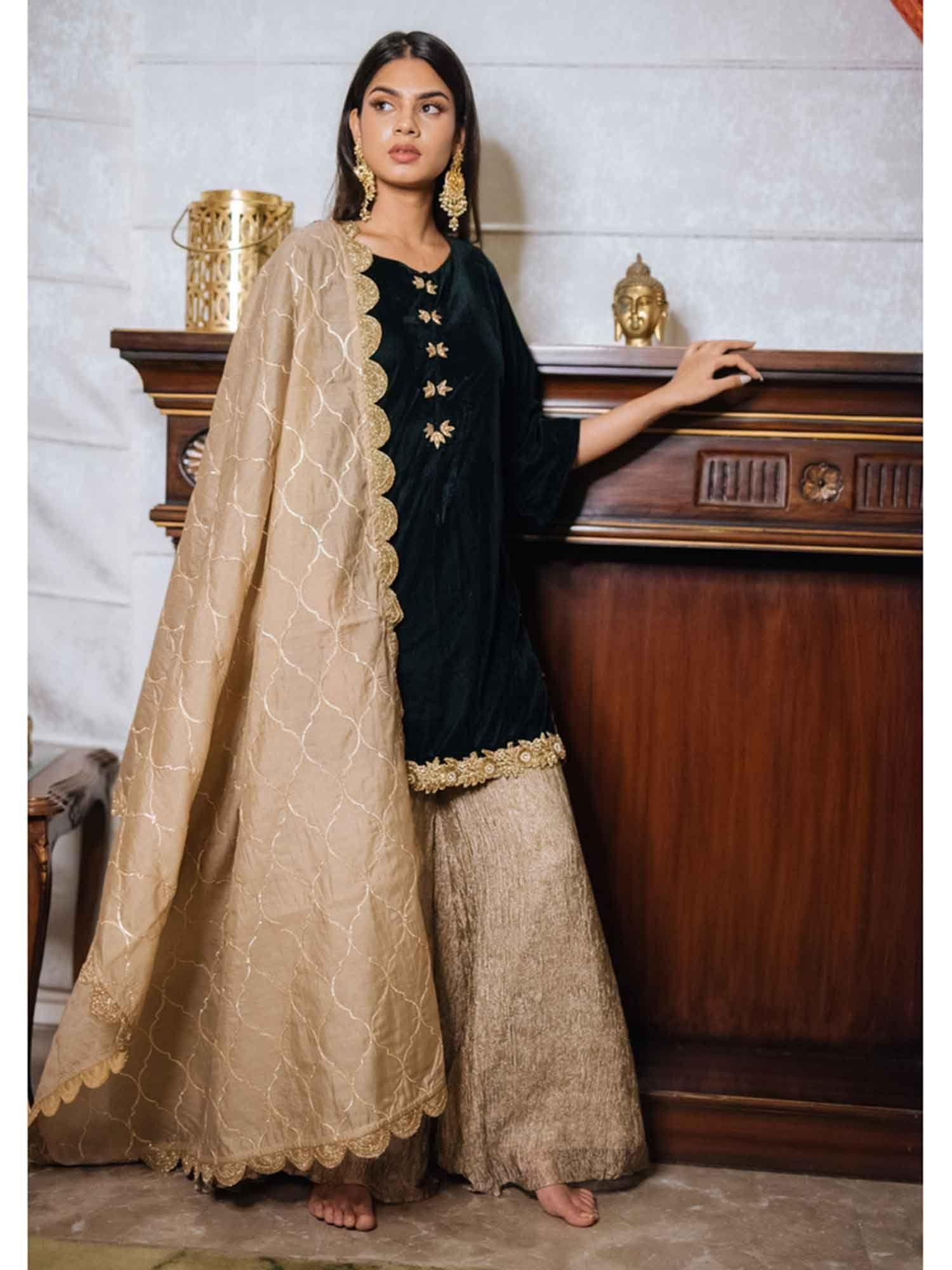 velvet embroidered sharara