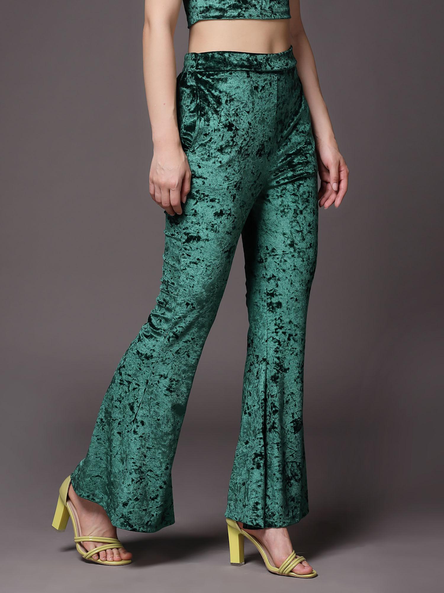 velvet green front opening pant