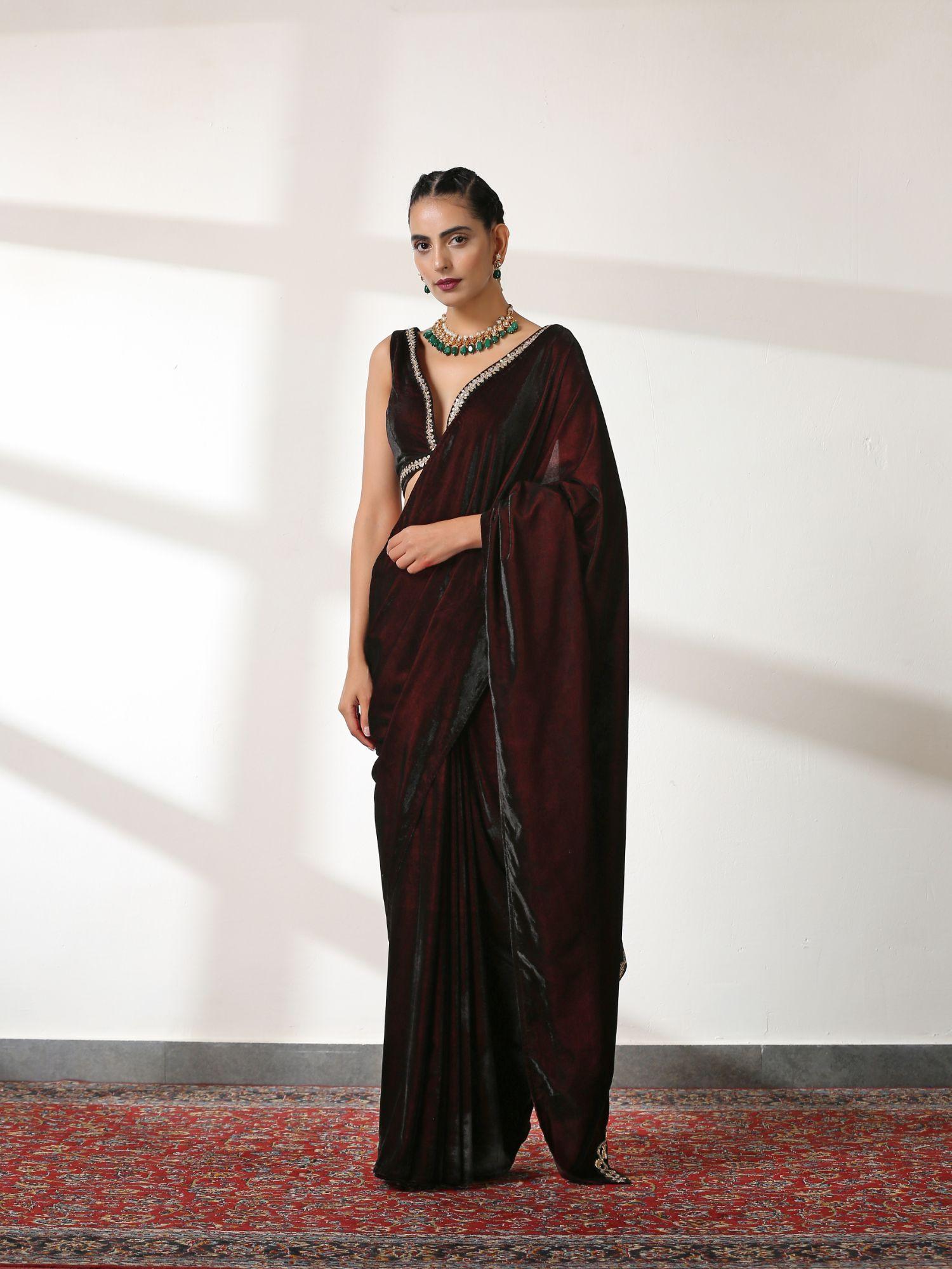 velvet rosewood saree