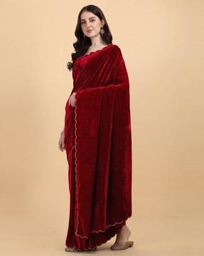 velvet saree with cut-work accent