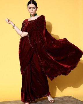 velvet saree with embroidered blouse