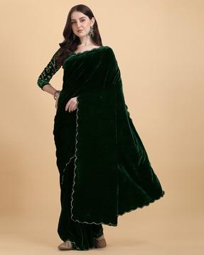 velvet saree with embroidered border