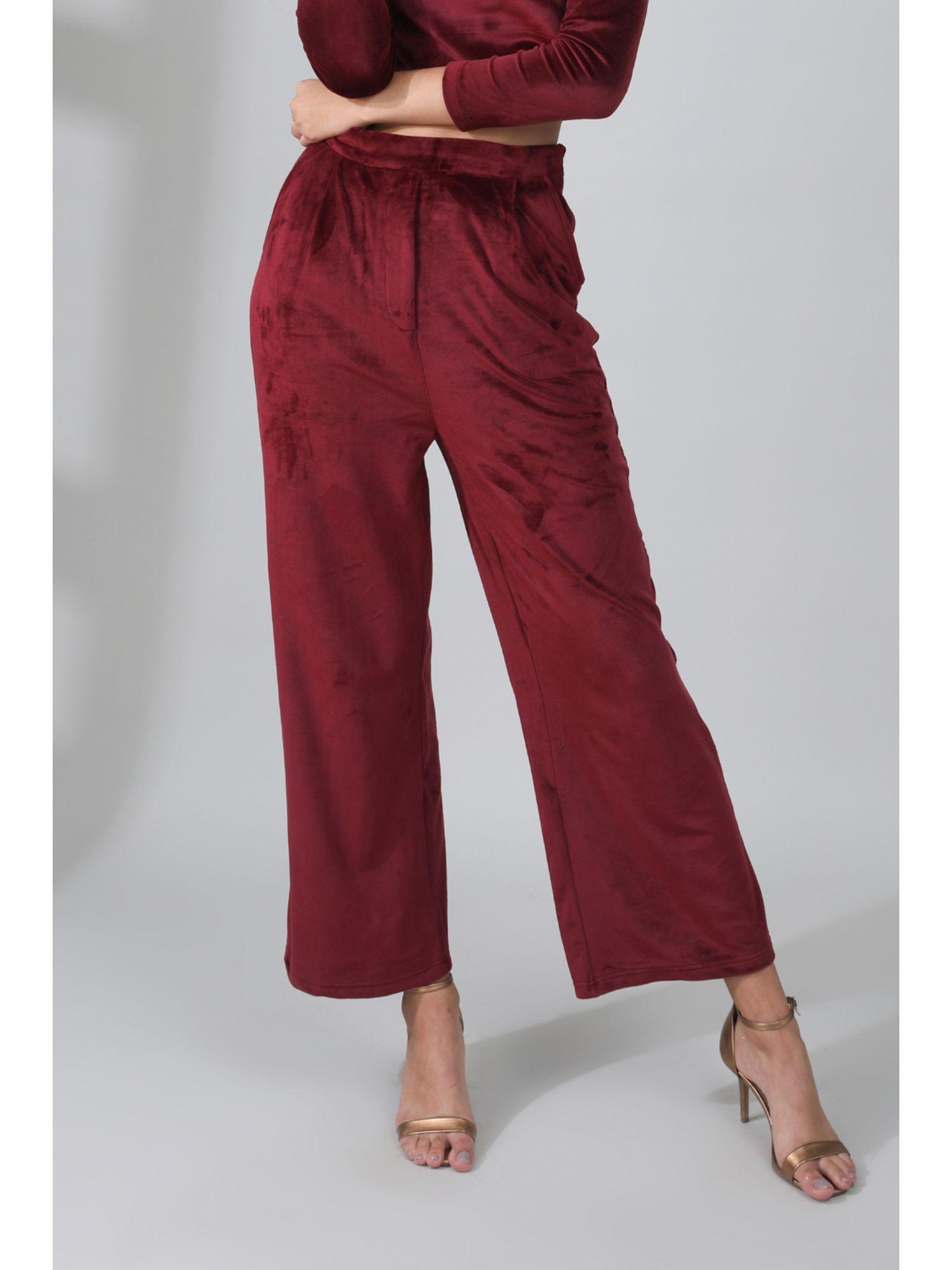 velvet slim fit wine trouser