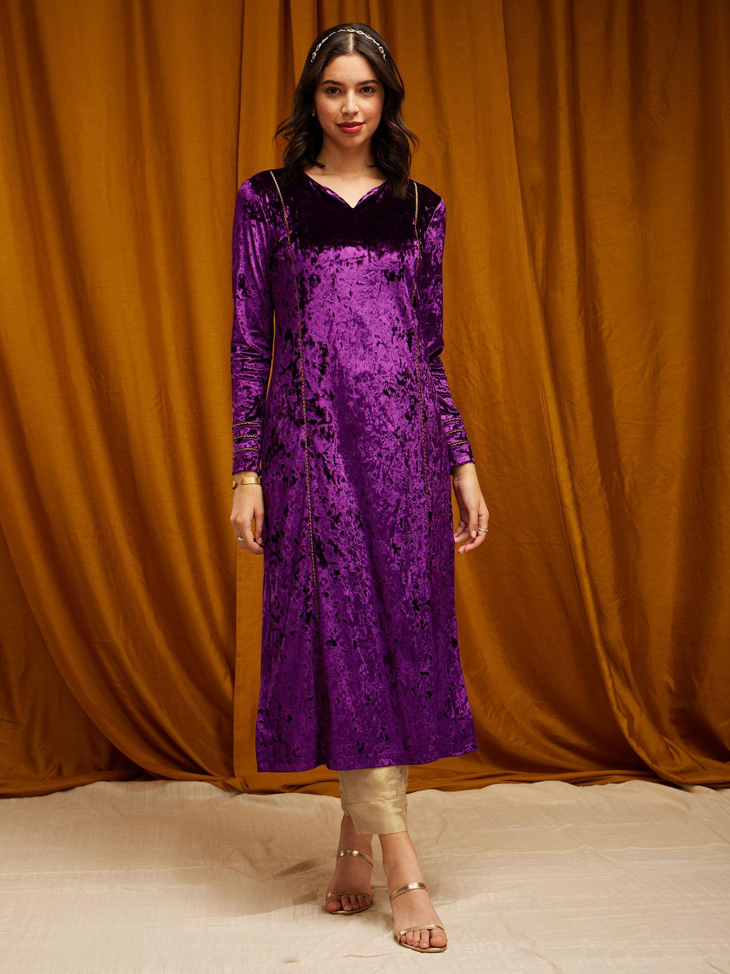 velvet straight kurta purple