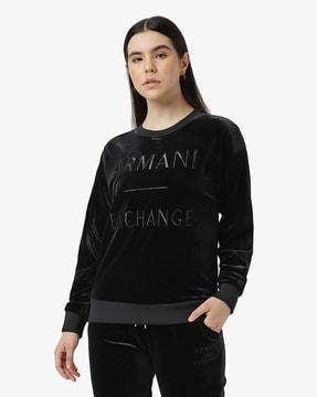 velvet sweatshirt with ribbed collar