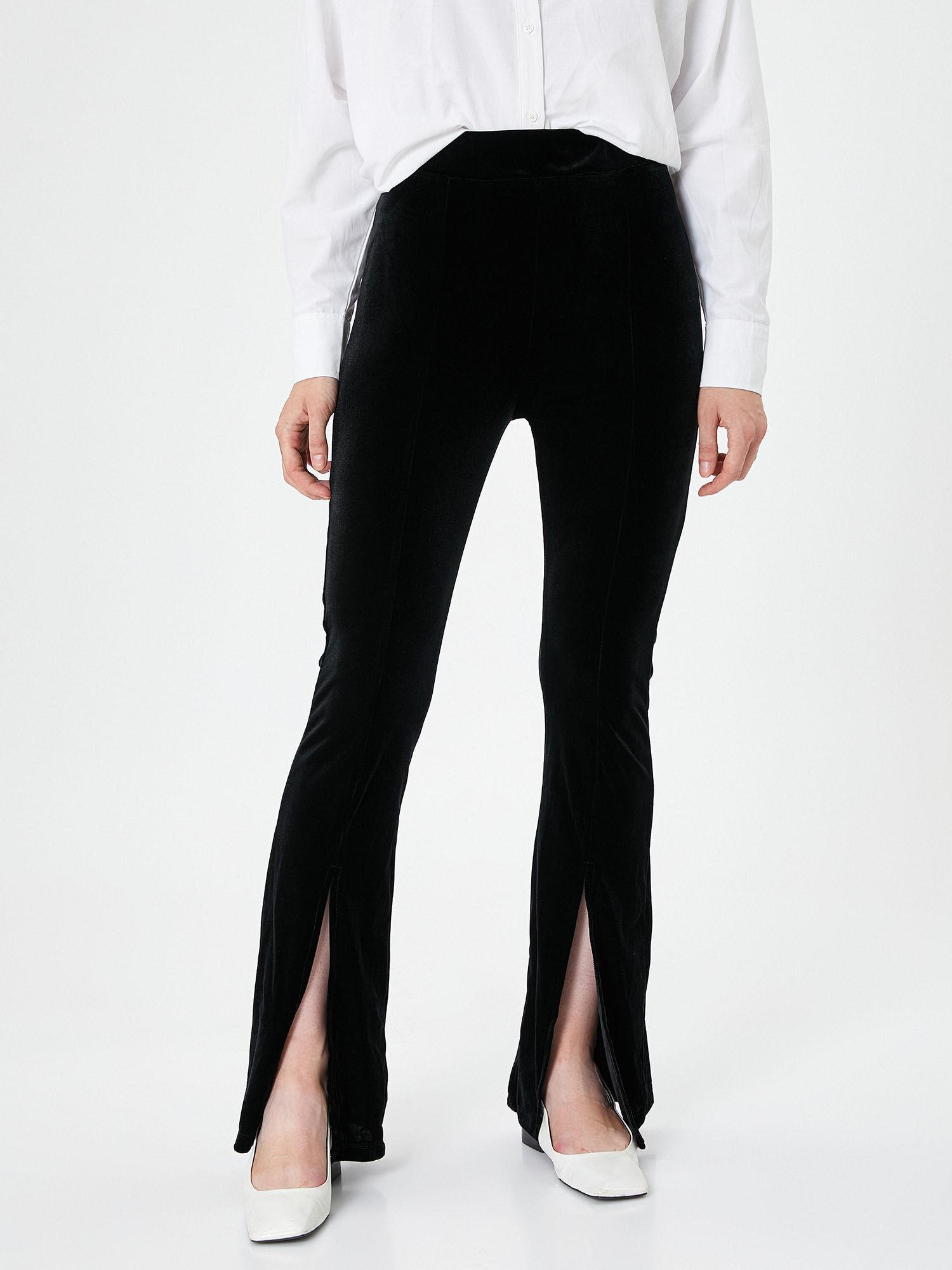 velvet trousers flare leg slit detailed normal waist