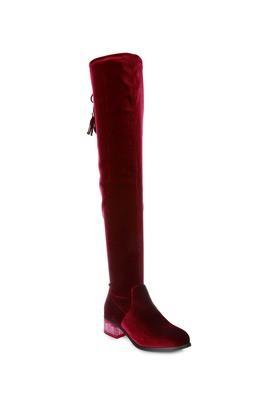 velvet zipper women's boots - burgundy