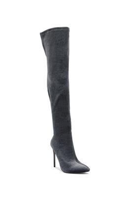 velvet zipper women's boots - grey