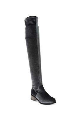 velvet zipper women's boots - grey