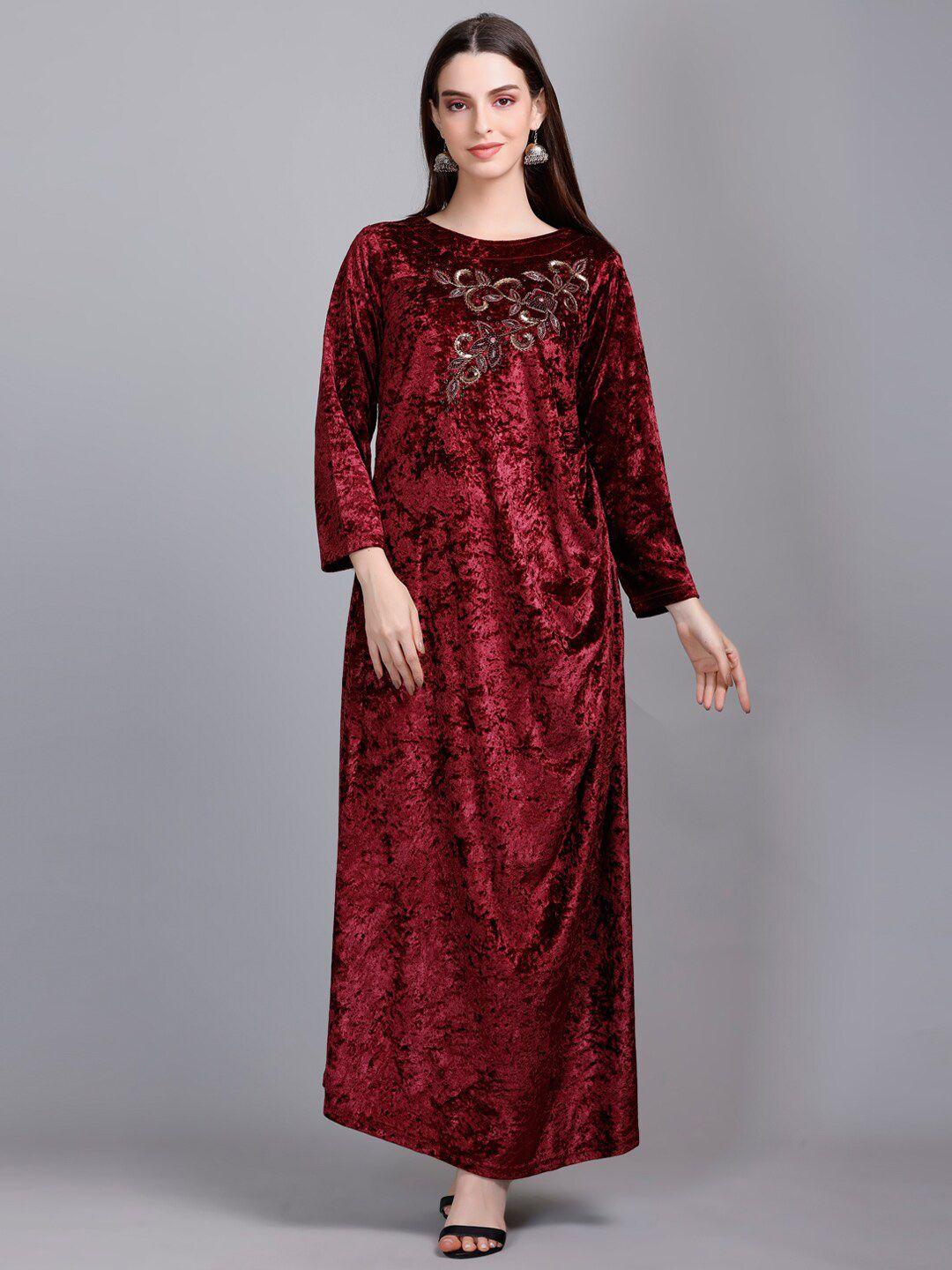 velvtine floral embellished velvet a-line ethnic dress
