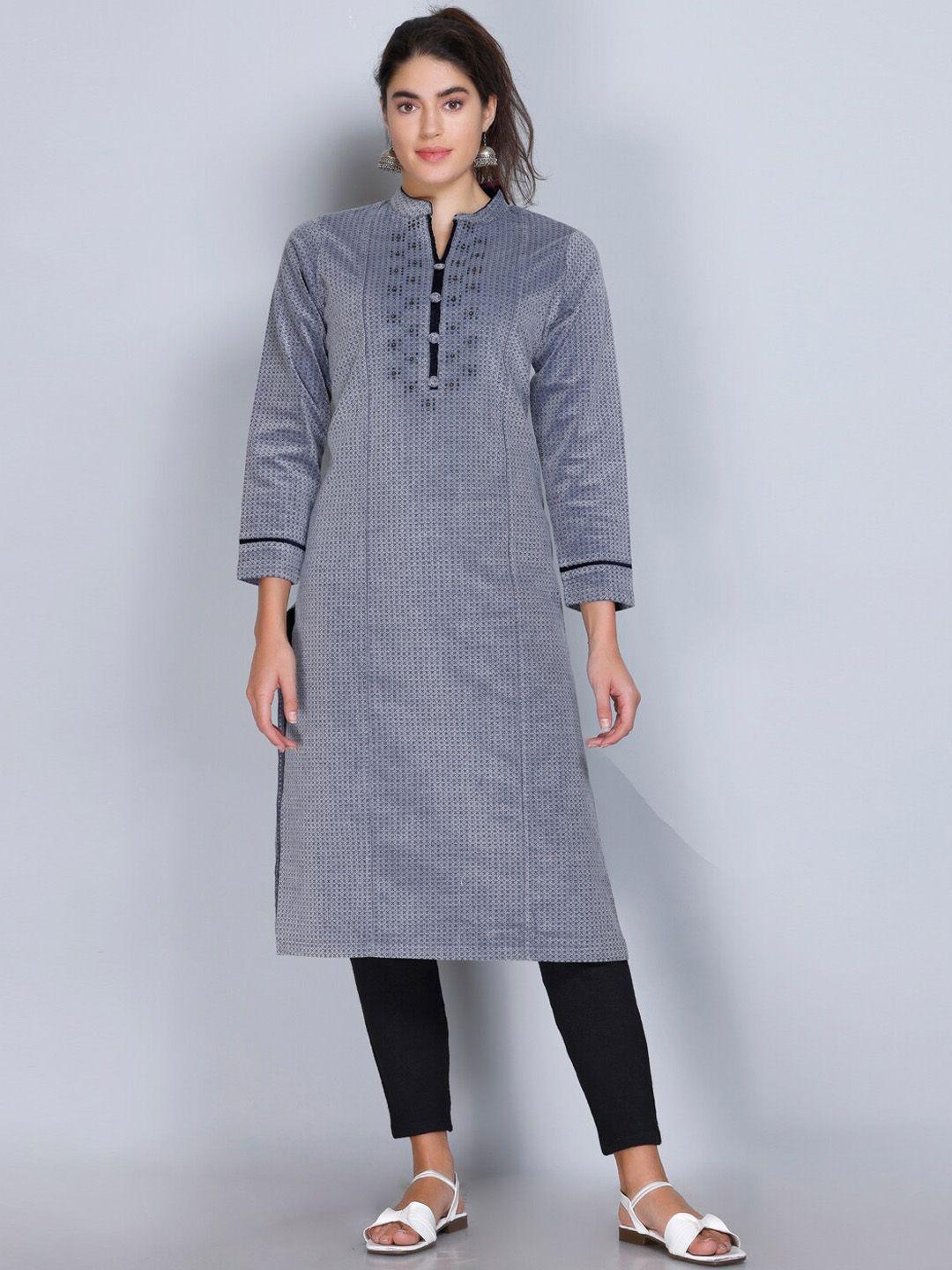 velvtine printed mandarin collar regular velvet kurta with trousers