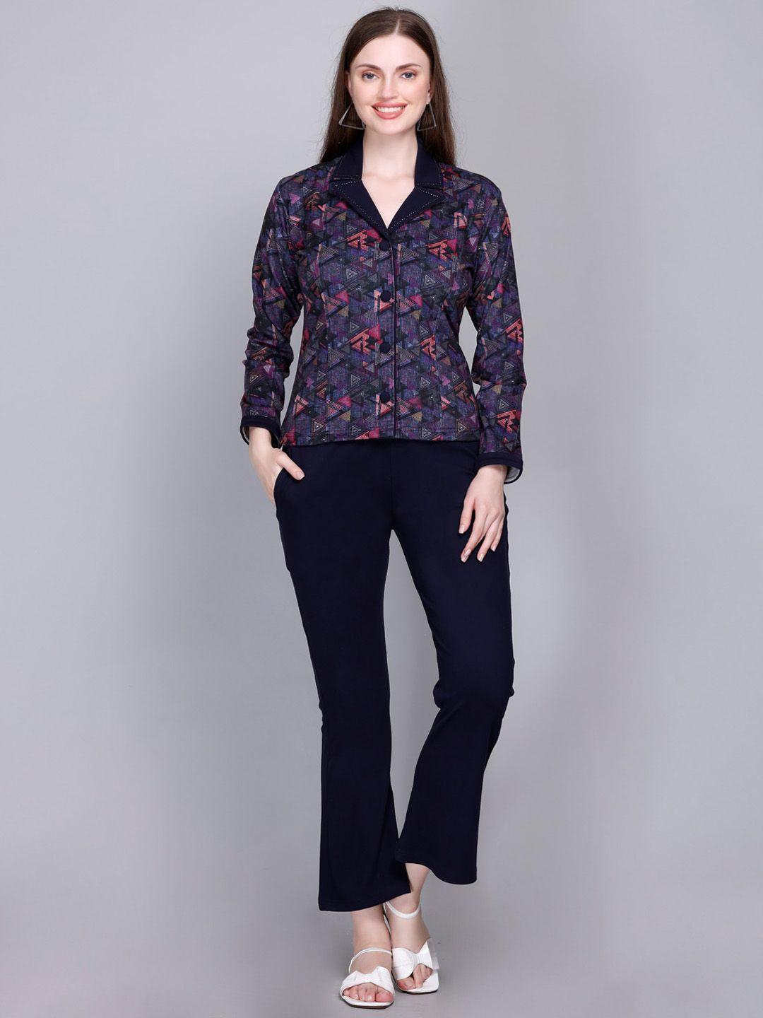 velvtine printed pure wool shirt with trousers co-ords