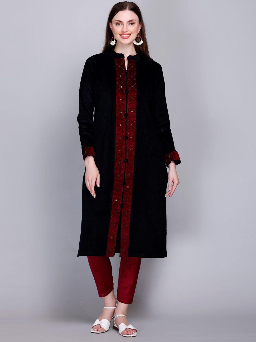 velvtine striped pure wool kurta with trousers & with dupatta