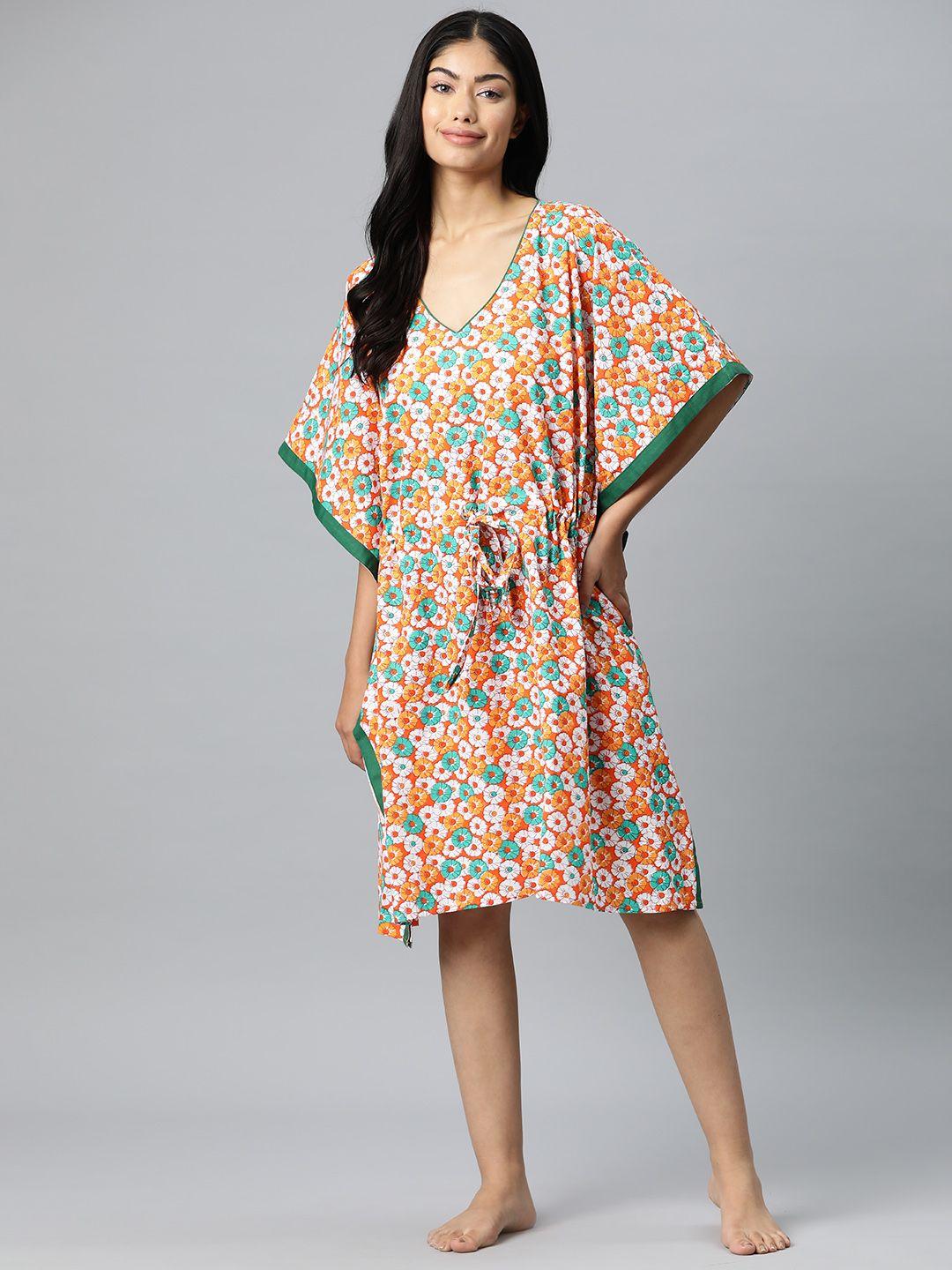 vemante floral printed pure cotton kaftan nightdress