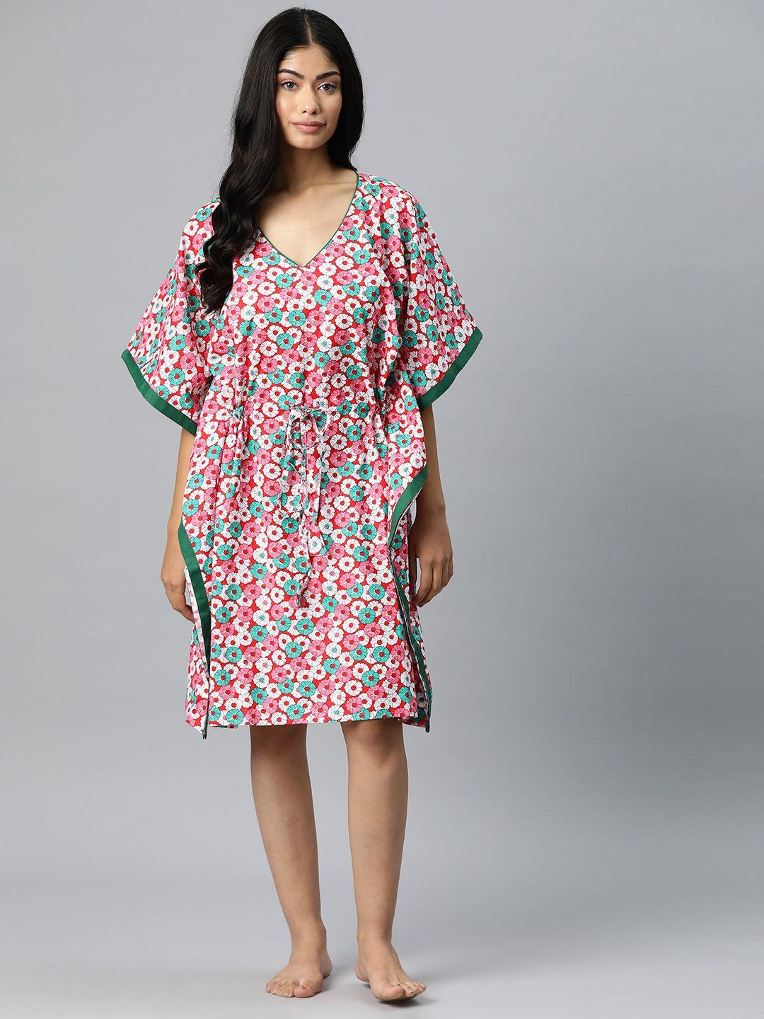 vemante floral printed pure cotton kaftan nightdress