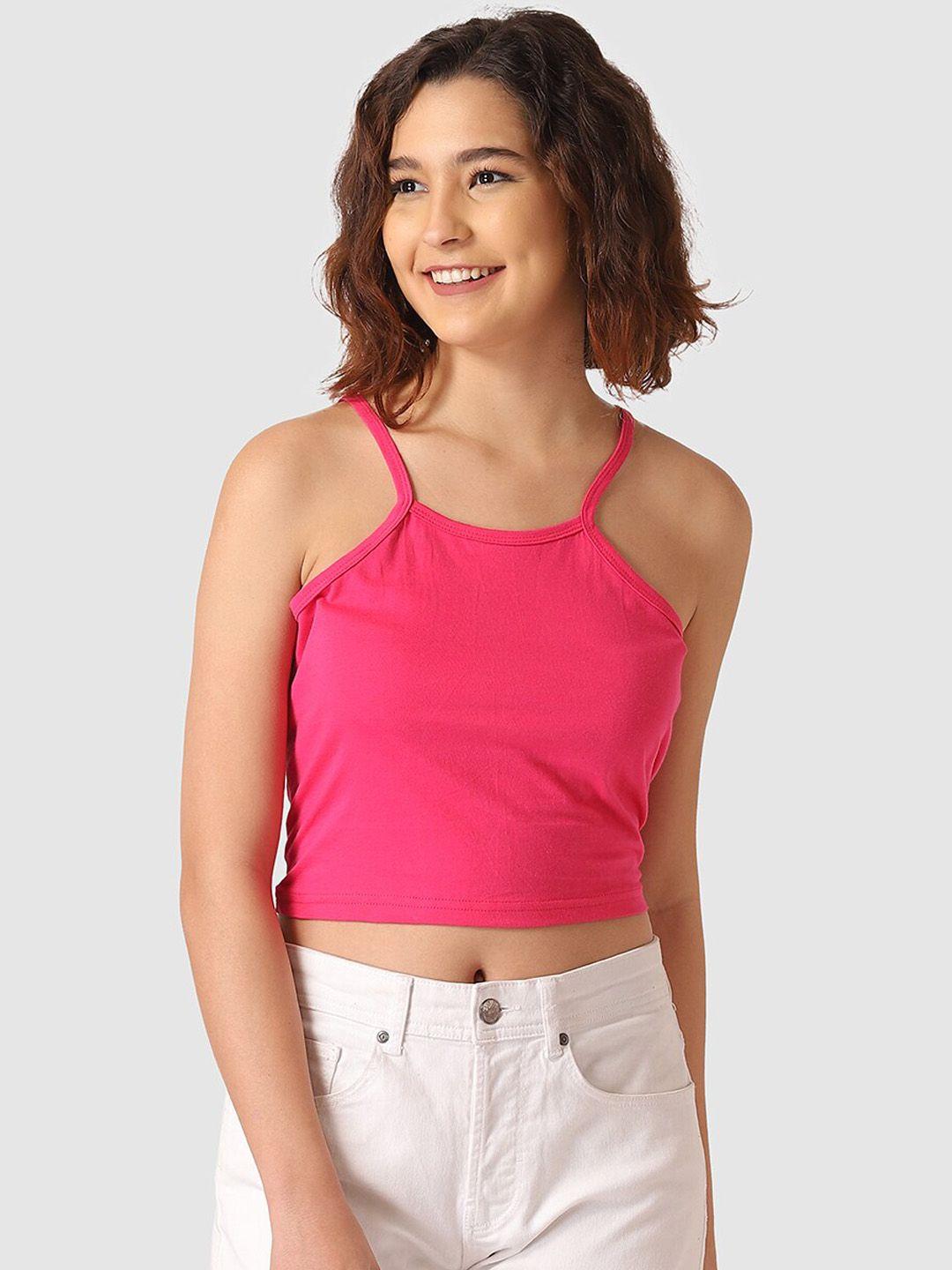 vemante fuchsia pink pure cotton solid regular crop top