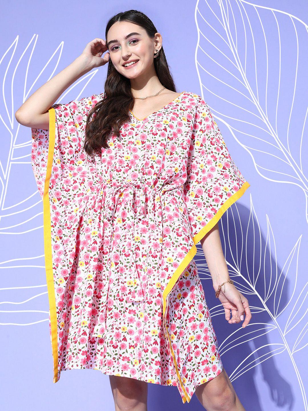 vemante pink new age kaftans floral adjustable waistline nightdress