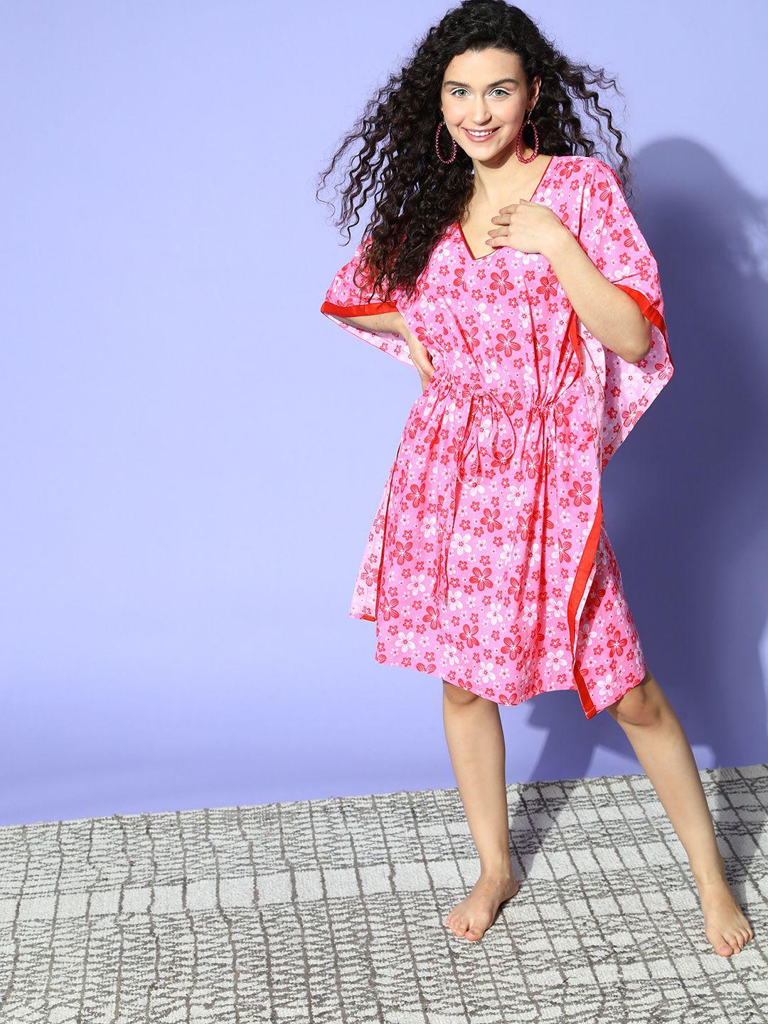 vemante pink new age kaftans floral adjustable waistline nightdress