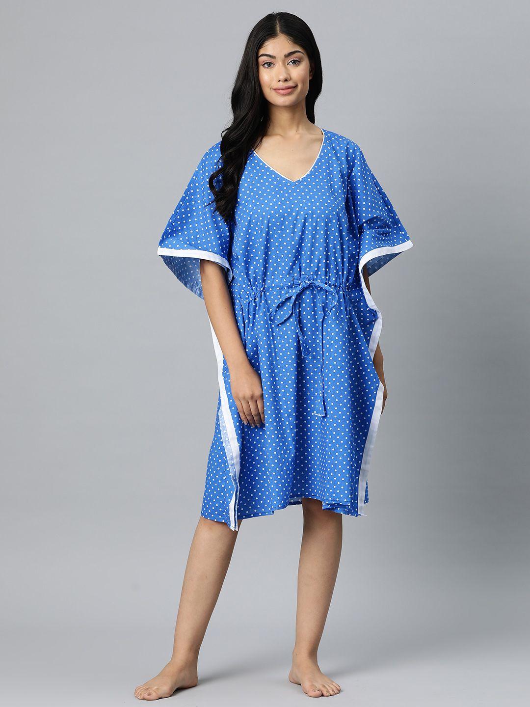 vemante polka dots printed pure cotton kaftan nightdress