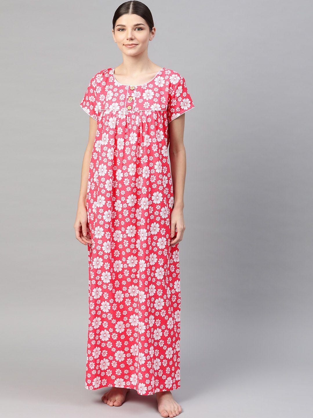 vemante red floral printed cotton maxi nightdress