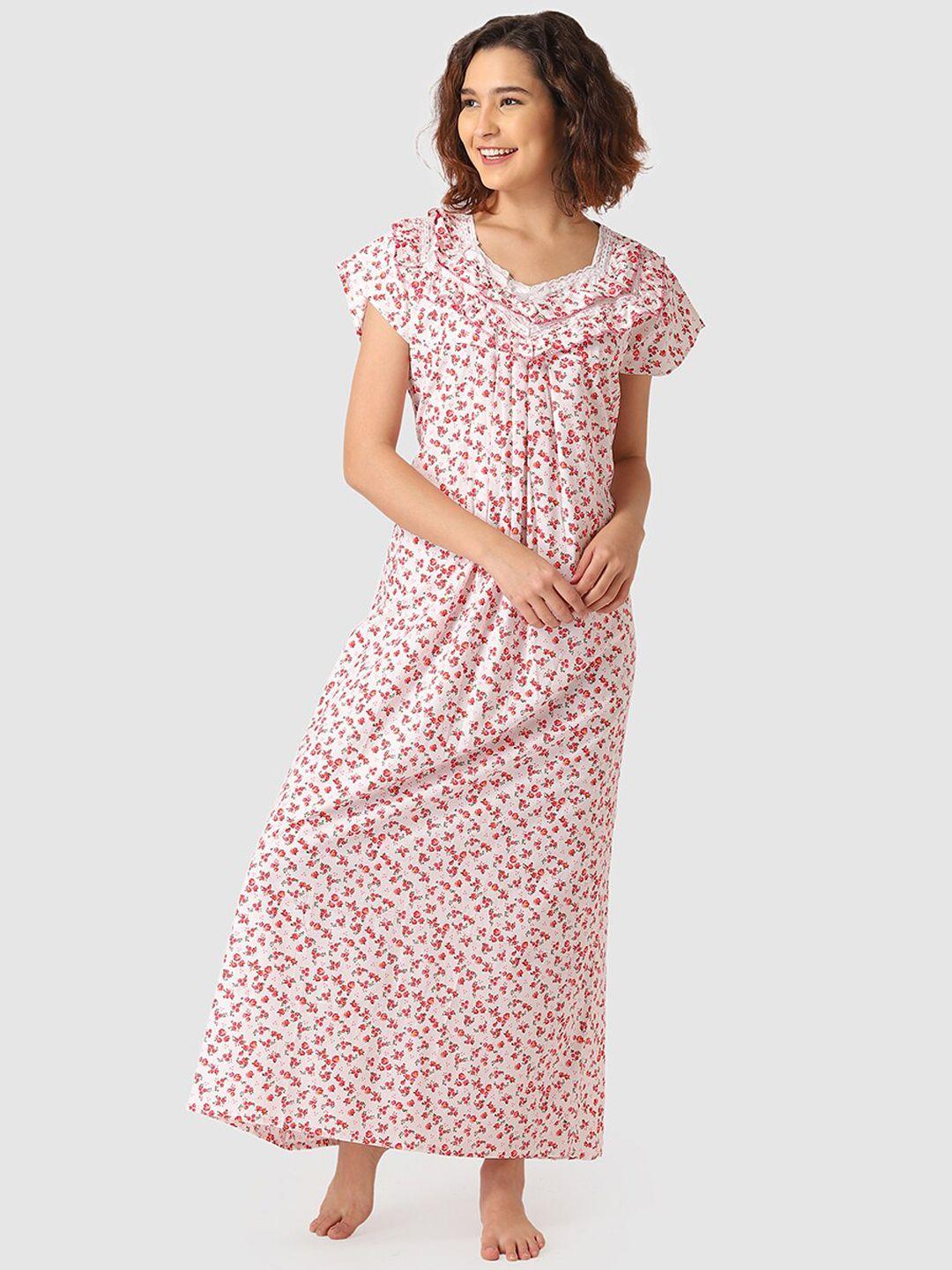 vemante white & red printed cotton nightdress