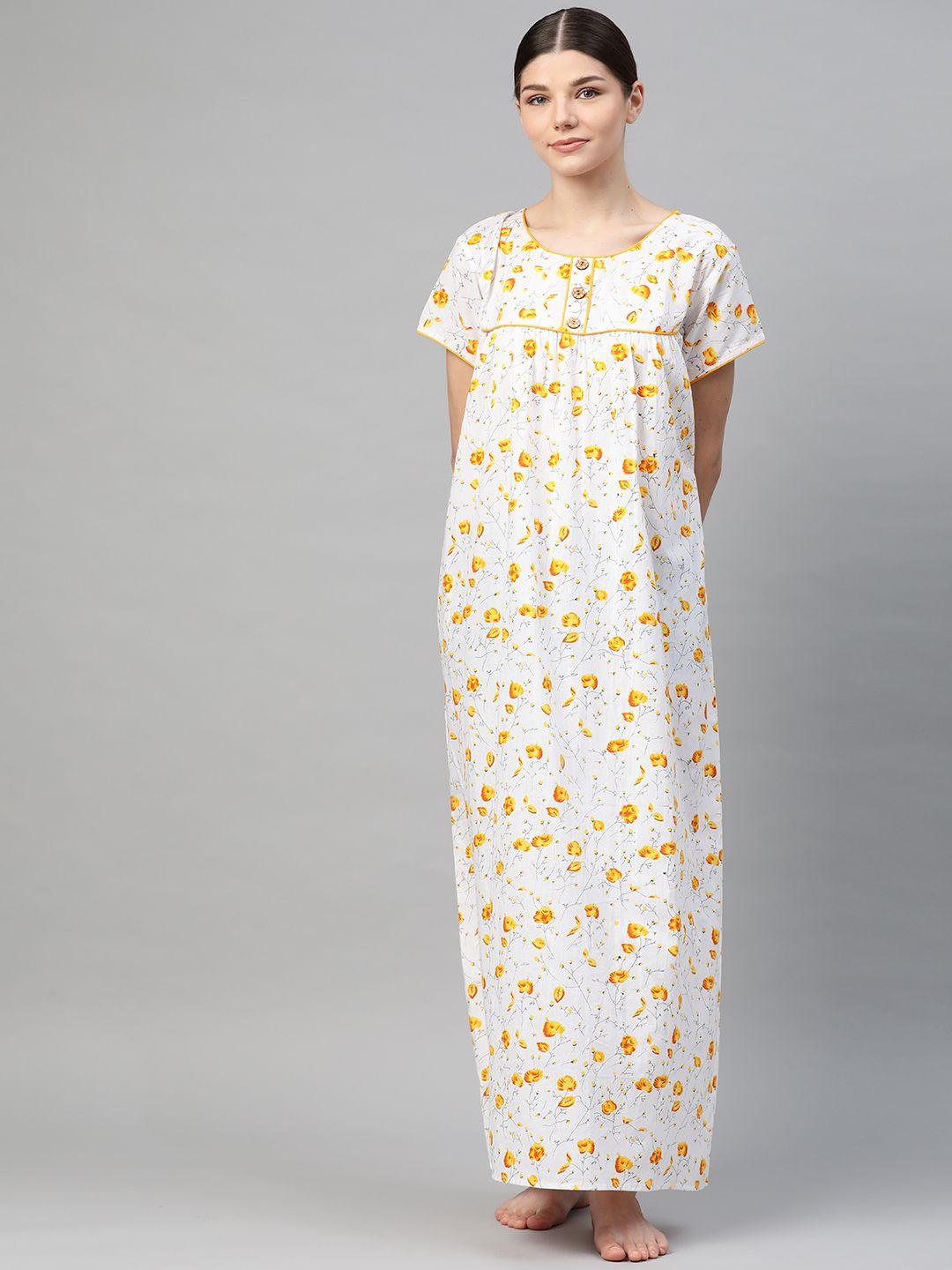 vemante white floral printed cotton maxi nightdress