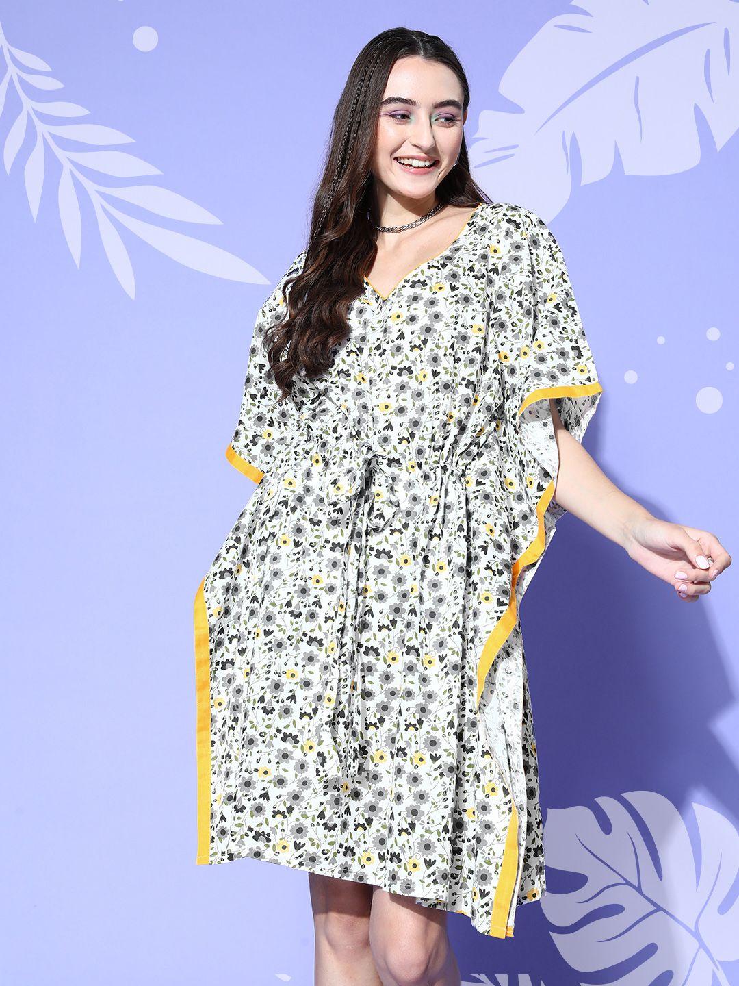 vemante white new age kaftans floral adjustable waistline nightdress