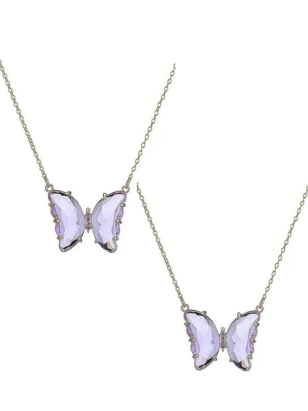 vembley women pack of 2 gold-toned purple crystal butterfly pendant necklace