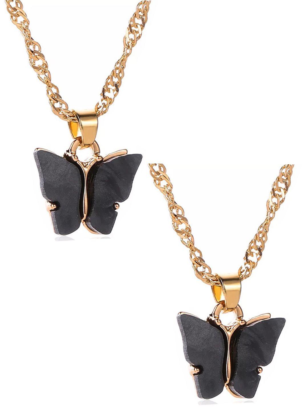 vembley combo of 2 black gold-plated necklace