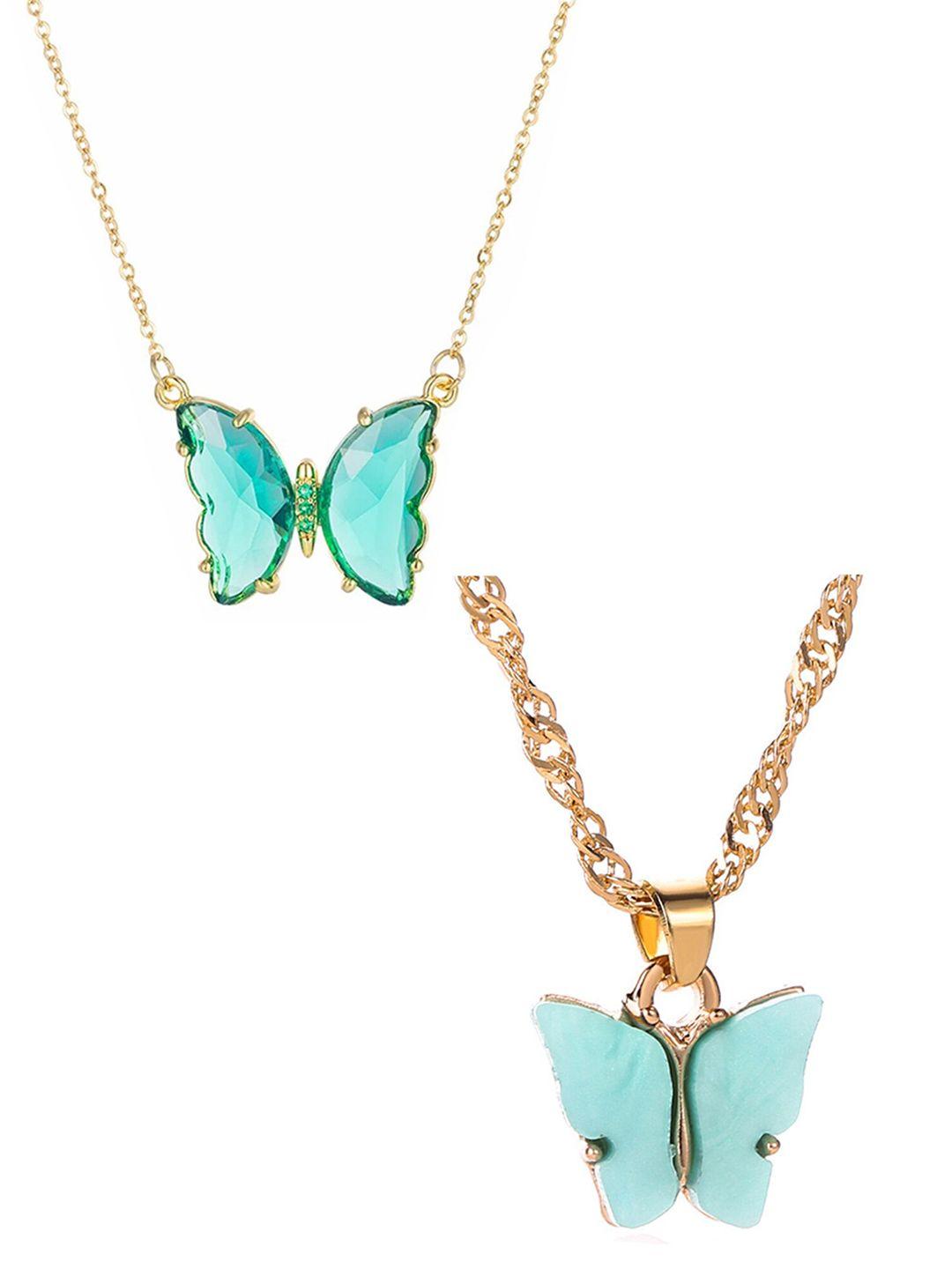 vembley combo of 2 blue gold-plated necklace