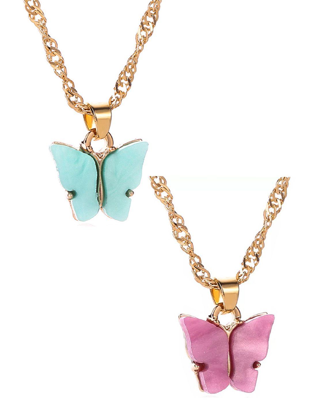 vembley combo of 2 pink & blue gold-plated necklace