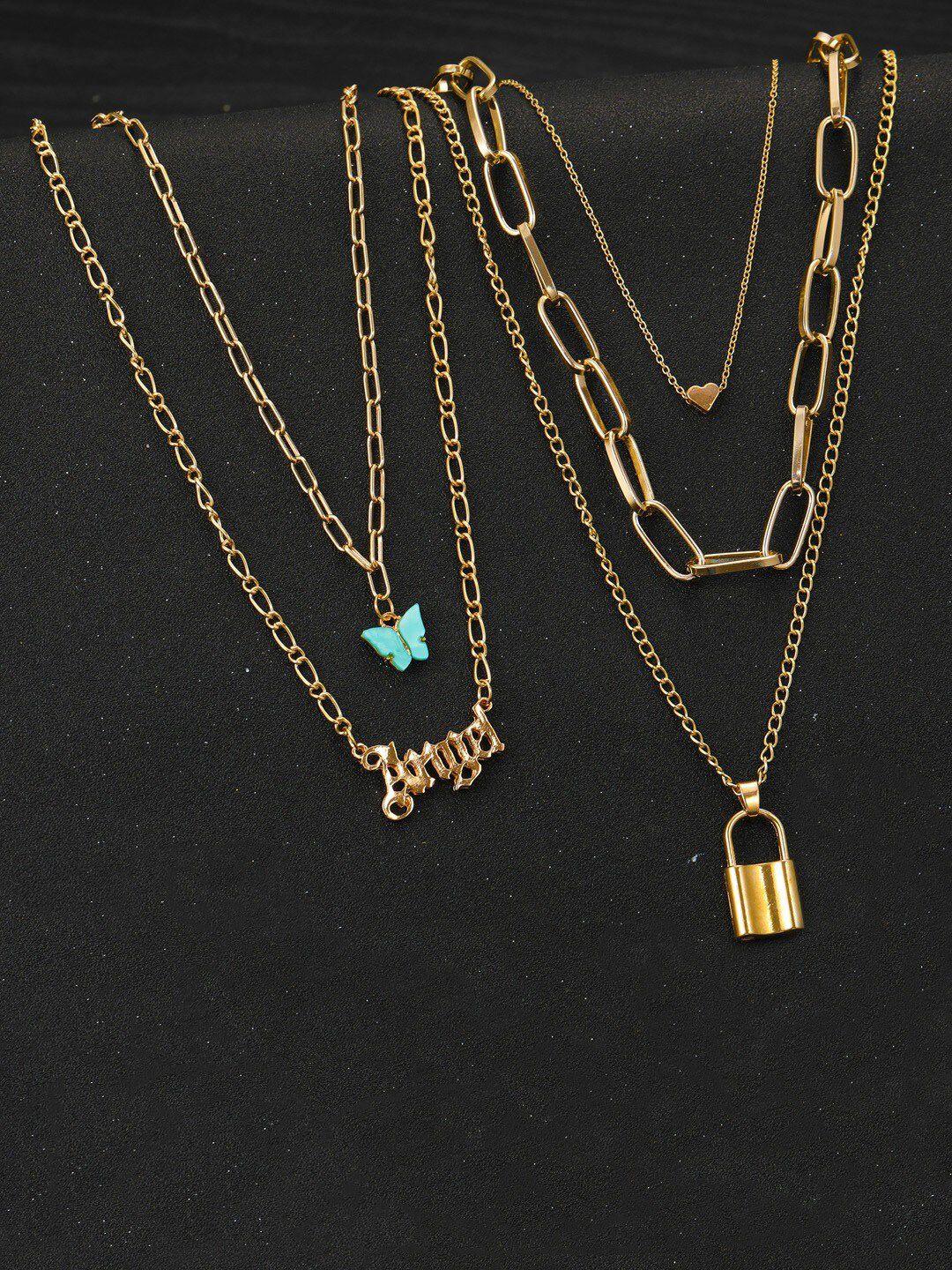 vembley gold-toned & blue gold-plated layered necklace