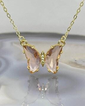 vembley lovely gold plated pink crystal butterfly pendant necklace