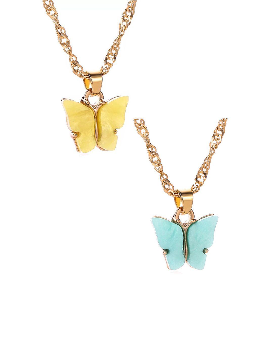 vembley pack of 2 gold-toned blue & yellow gold-plated necklace