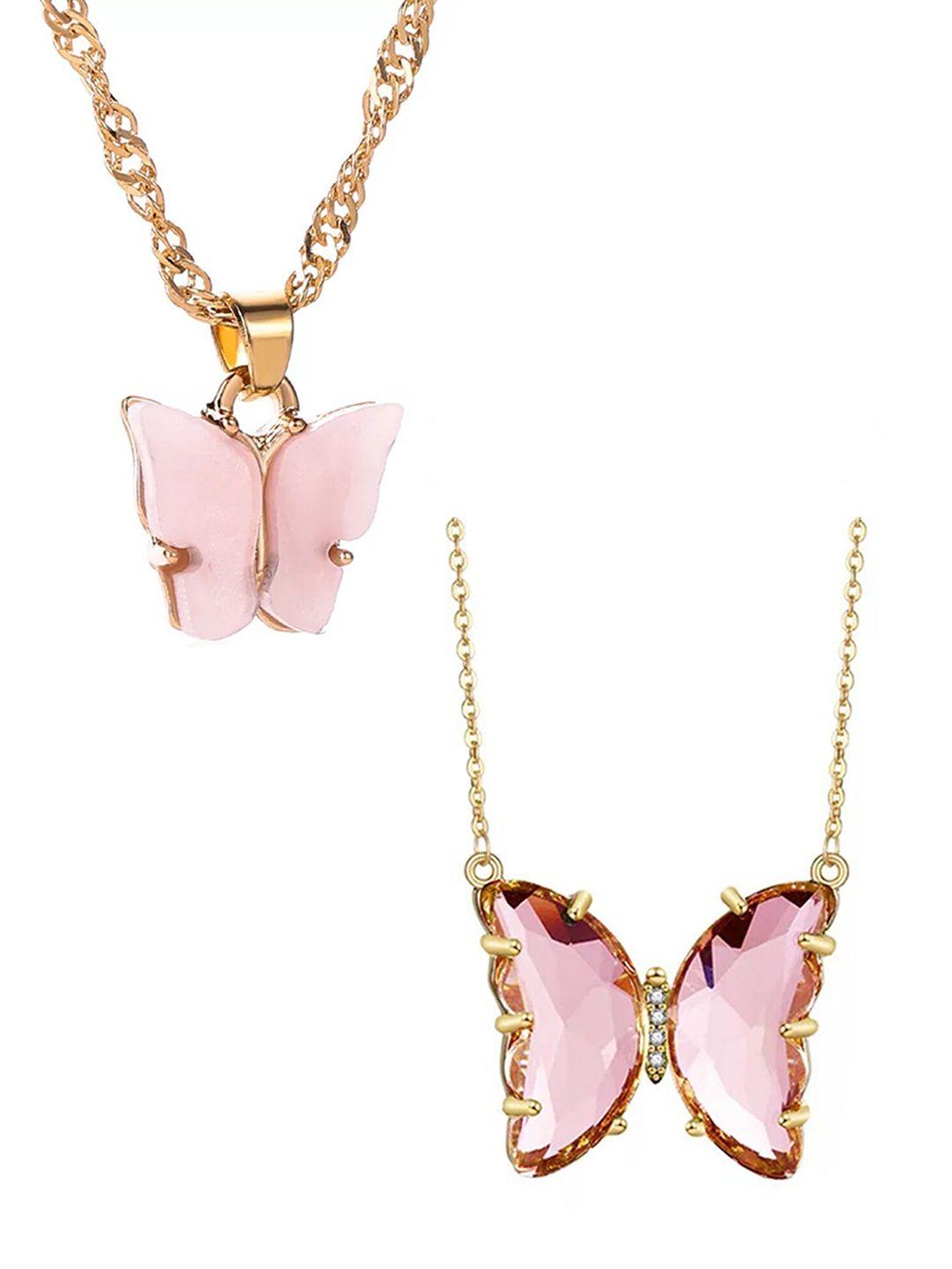 vembley pack of 2 pink & gold-toned gold-plated necklace