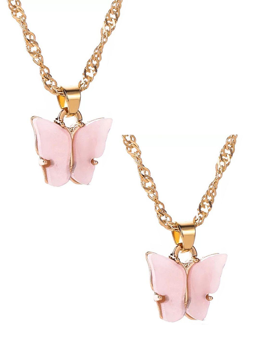 vembley pack of 2 pink gold-plated necklace