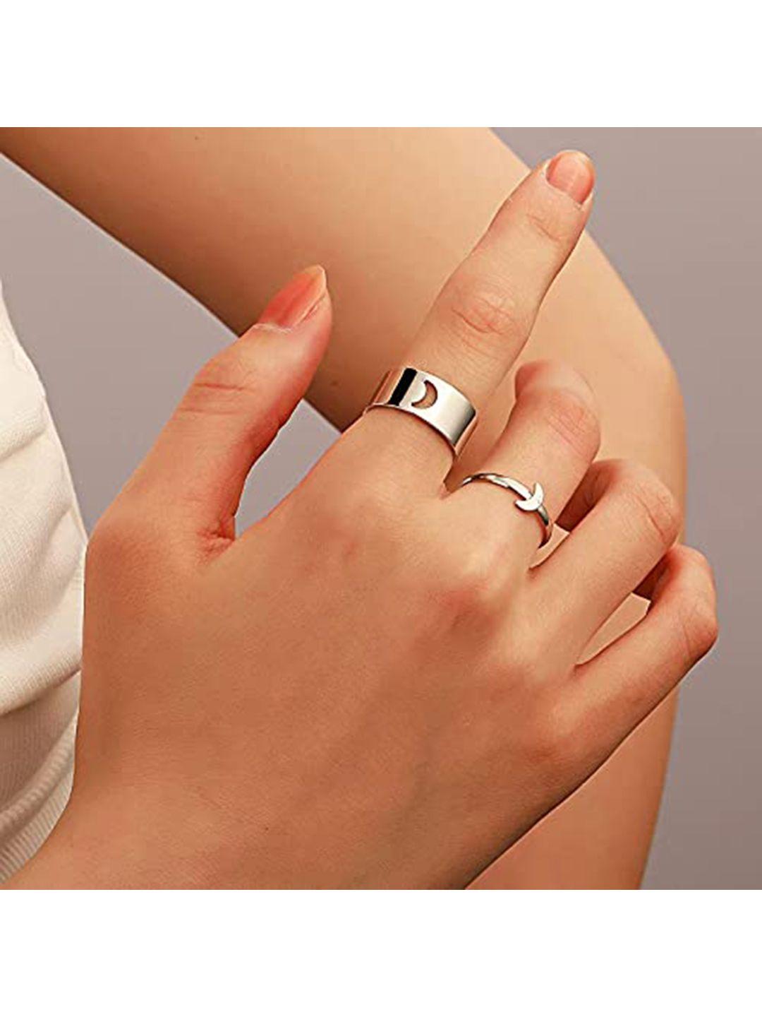 vembley pack of 2 silver plated half moon couple finger rings