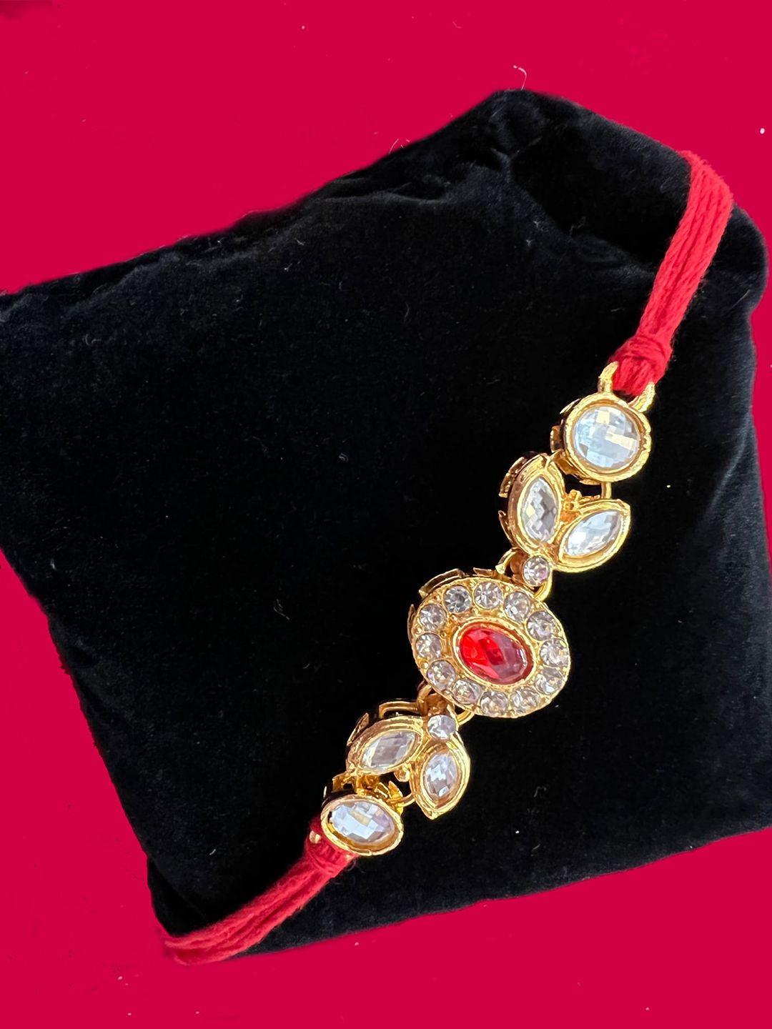vembley red & gold kundan studded thread rakhi