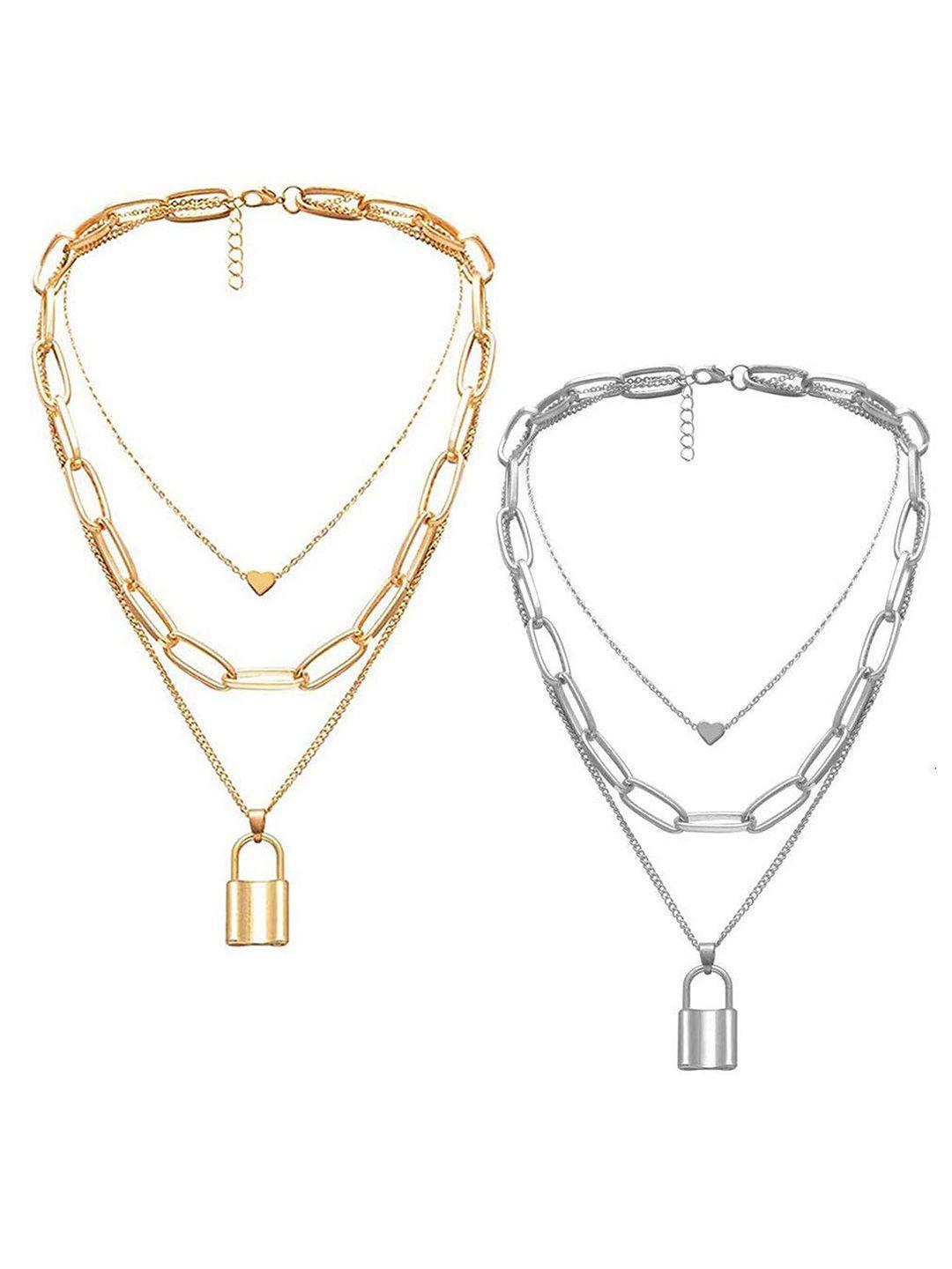 vembley set of 2 gold & silver-toned gold-plated layered necklace