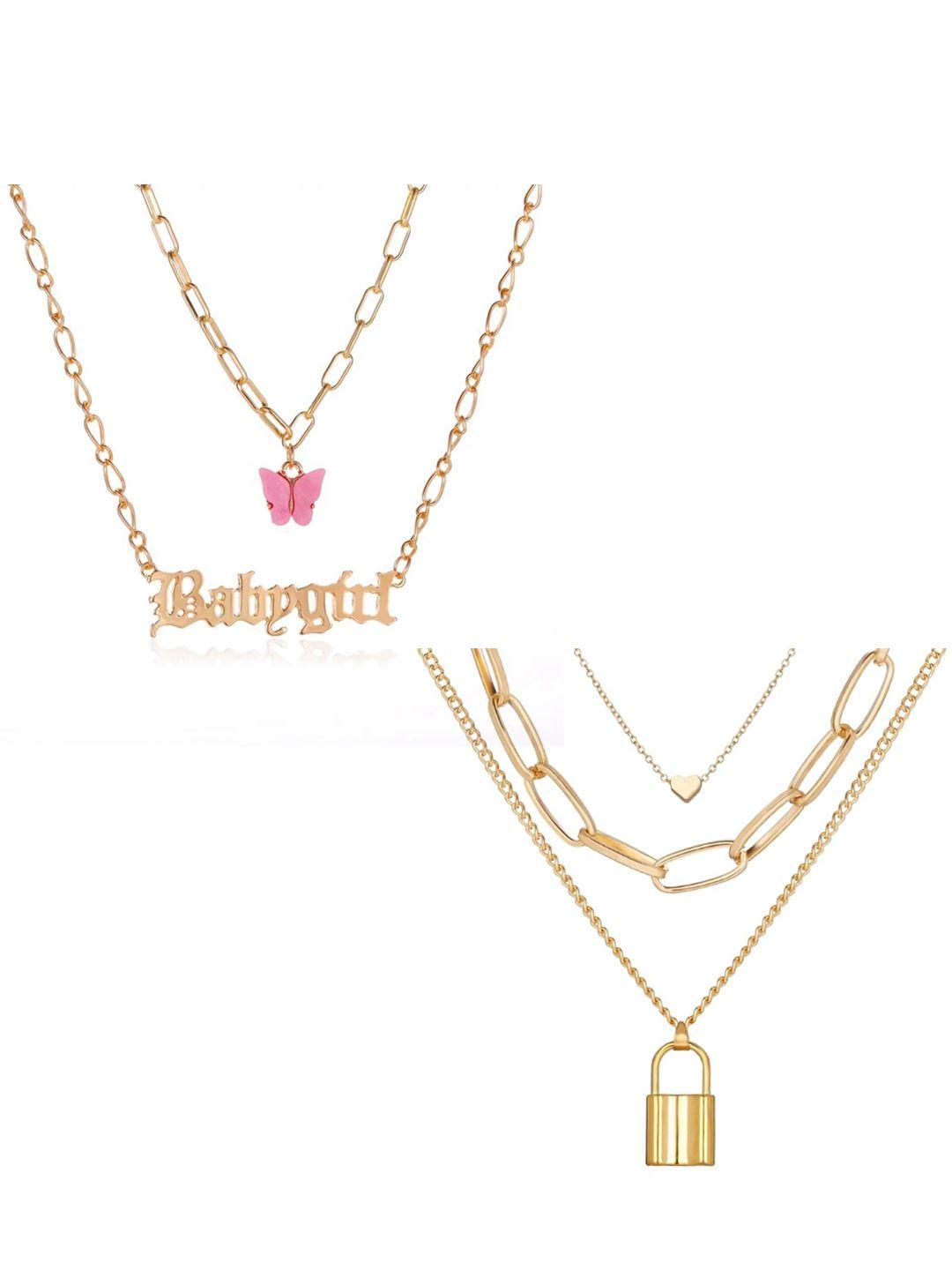 vembley set of 2 gold-plated & pink layered necklace