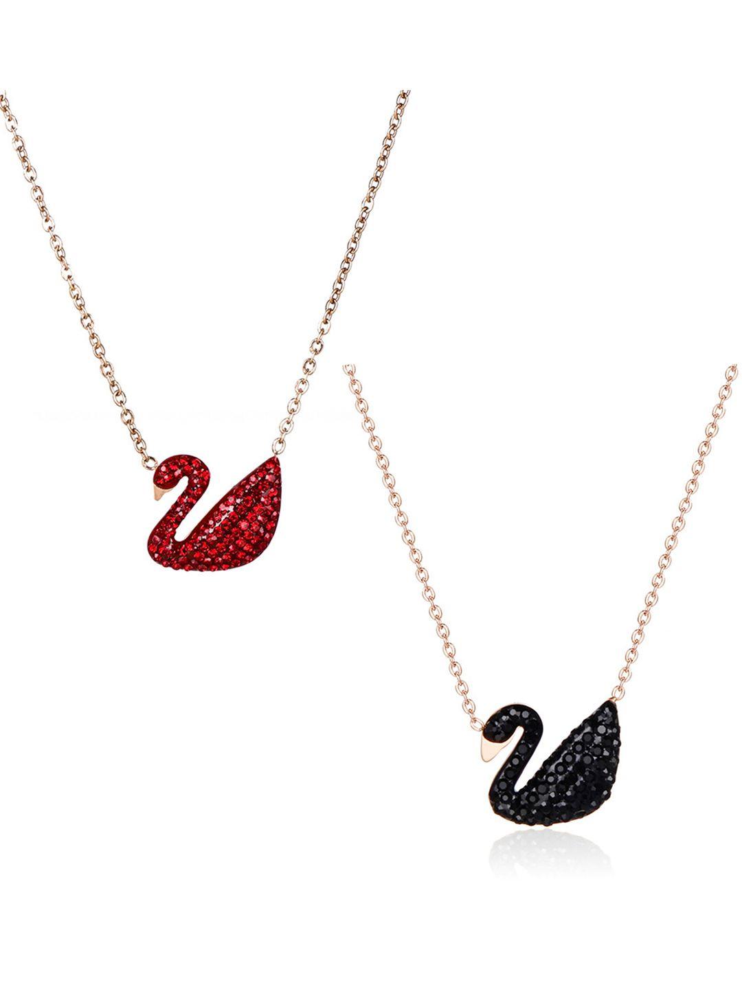 vembley set of 2 gold-plated & red black swan pendant necklace