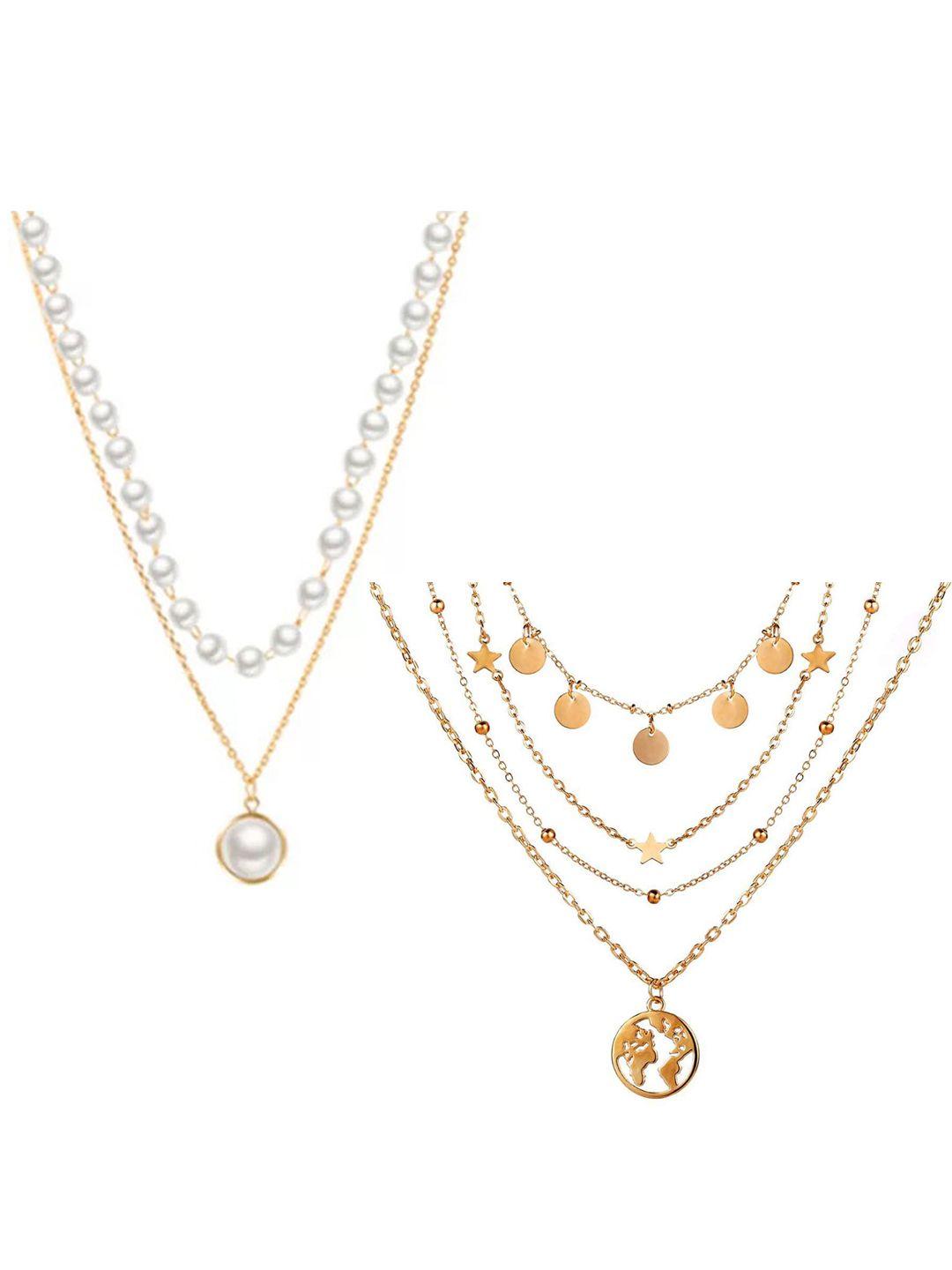 vembley set of 2 gold-plated & white layered necklace