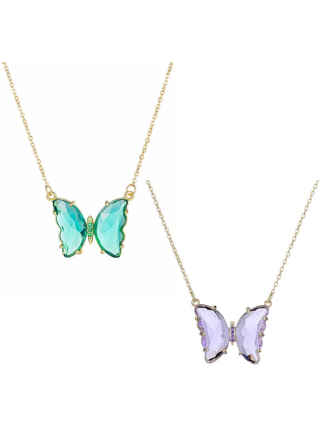 vembley set of 2 gold-plated crystal butterfly pendant necklace