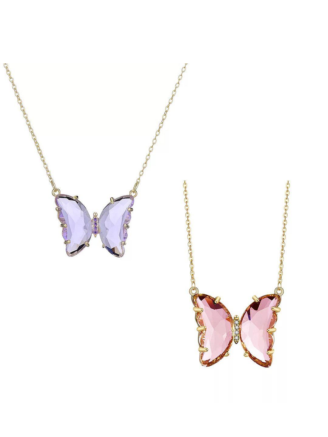 vembley set of 2 gold-plated crystal butterfly pendant necklaces