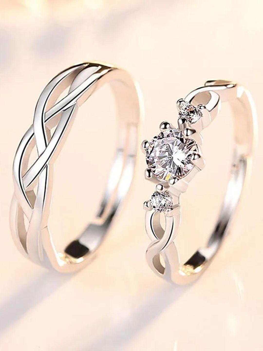 vembley set of 2 silver-plated cz-studded adjustable finger ring