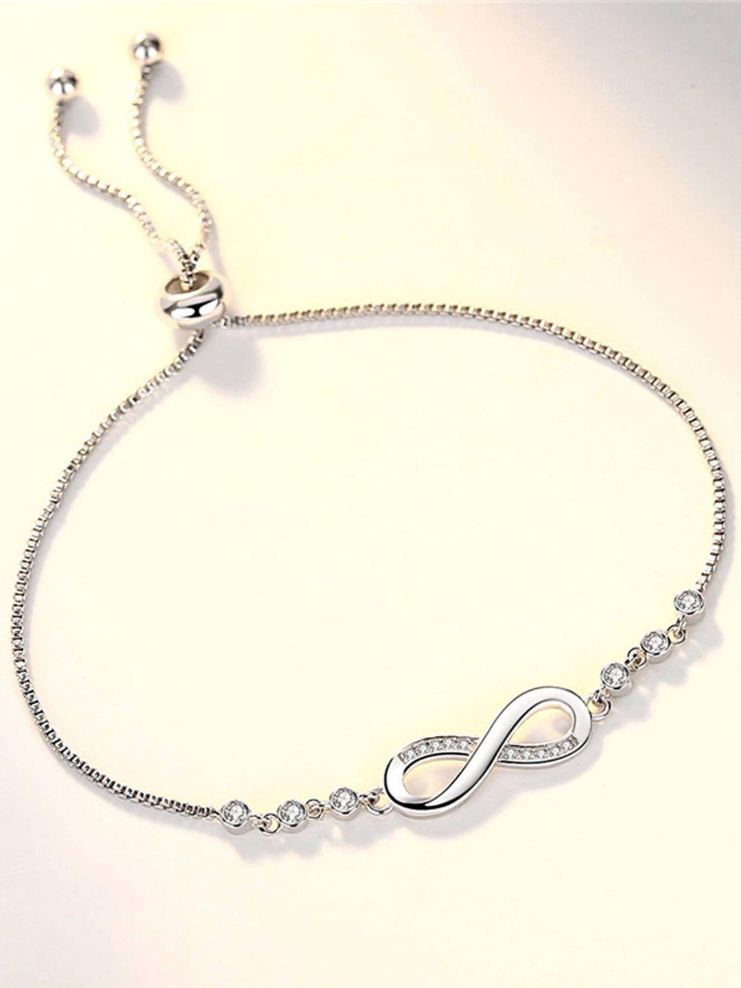 vembley women silver-toned & white cubic zirconia silver-plated kada bracelet