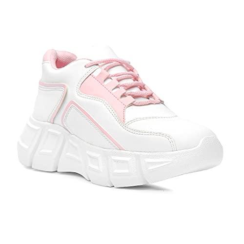 vendoz women & girls white pink casual shoes sports shoes sneakers - 40 eu